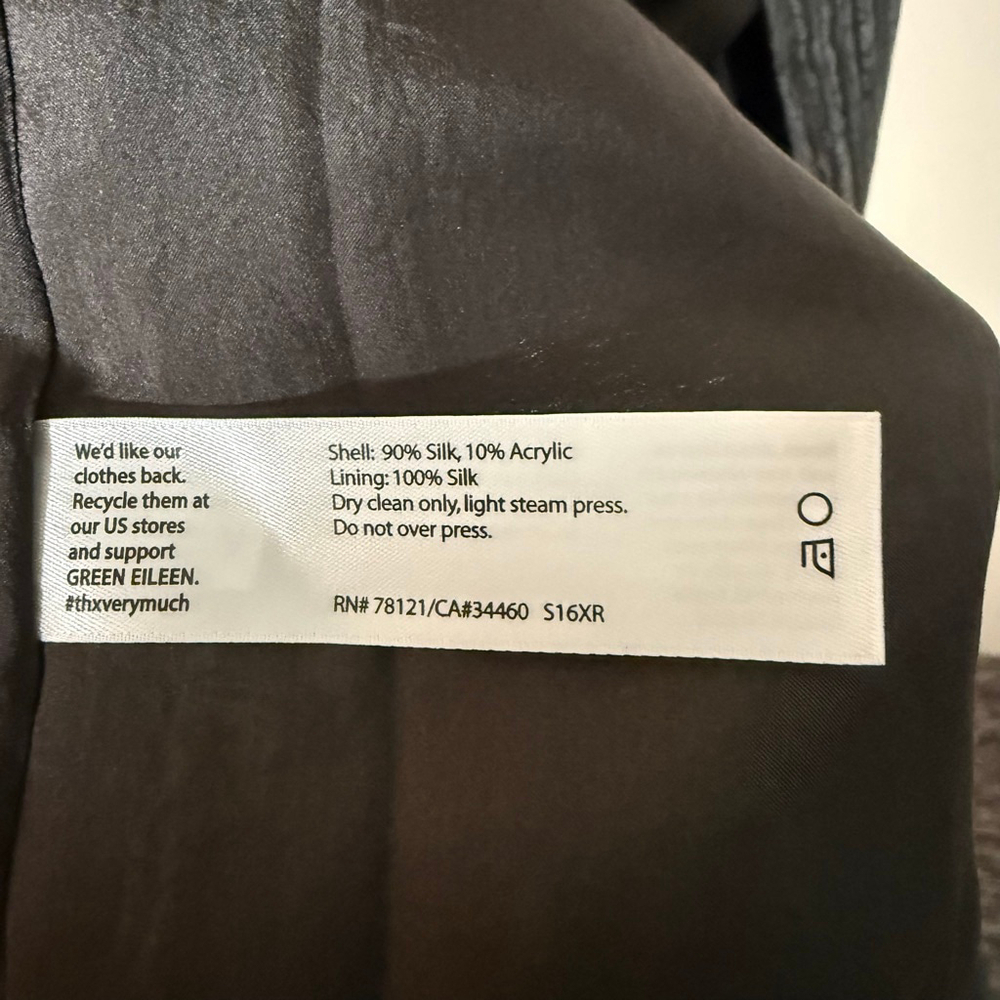 Eileen Fisher Bark Silk Groove Open Long Swing Coat Pockets $298 Small - Picture 7 of 7